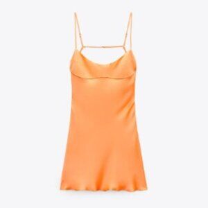 ZARA - ORANGE SATIN EFFECT CUT OUT DRESS (WORN ONCE)